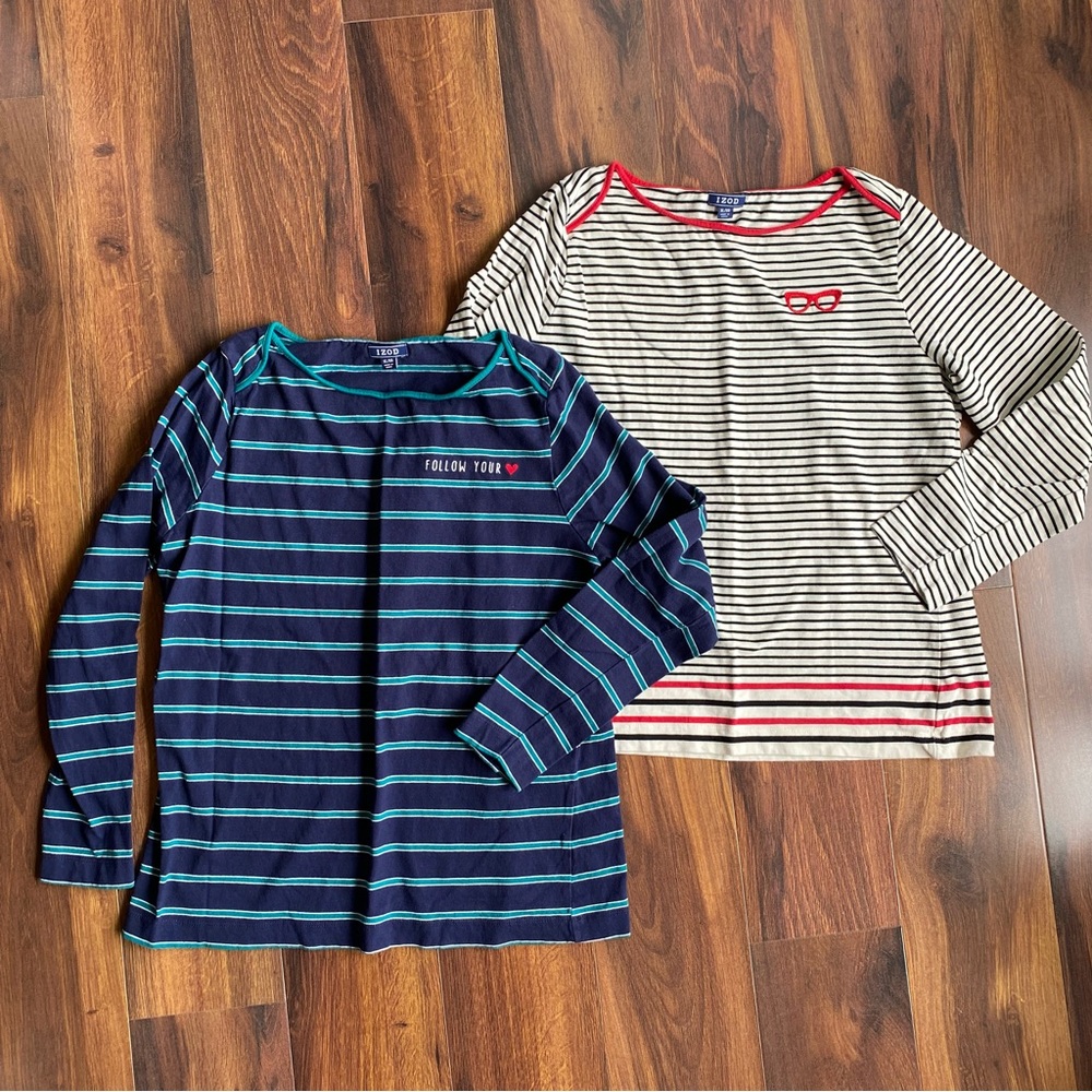 4/$20 Set of 2 Izod Boatneck 3/4 Sleeve Striped Shirts